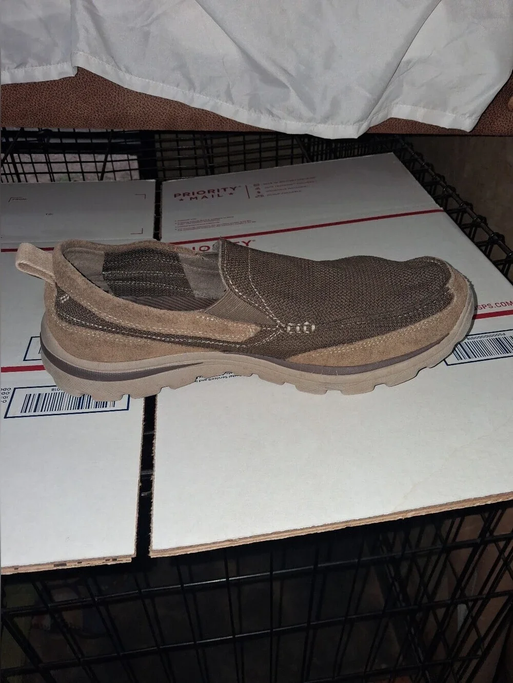 Skechers Relaxed Fit Memory Foam Men's Brown Canvas & Suede Slip-On Loafers